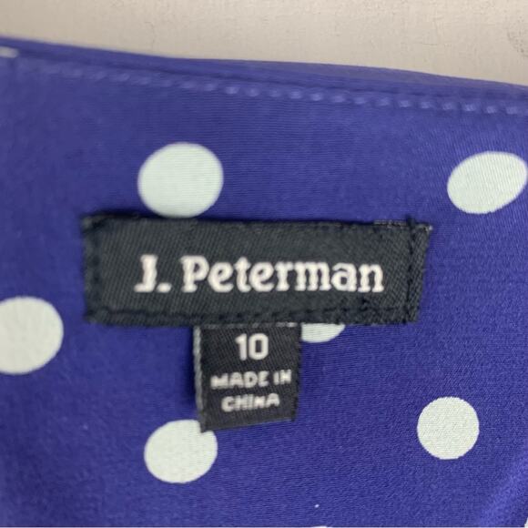 J. Peterman women's size 10 medium silk blue polka dot button up dress - Picture 3 of 12